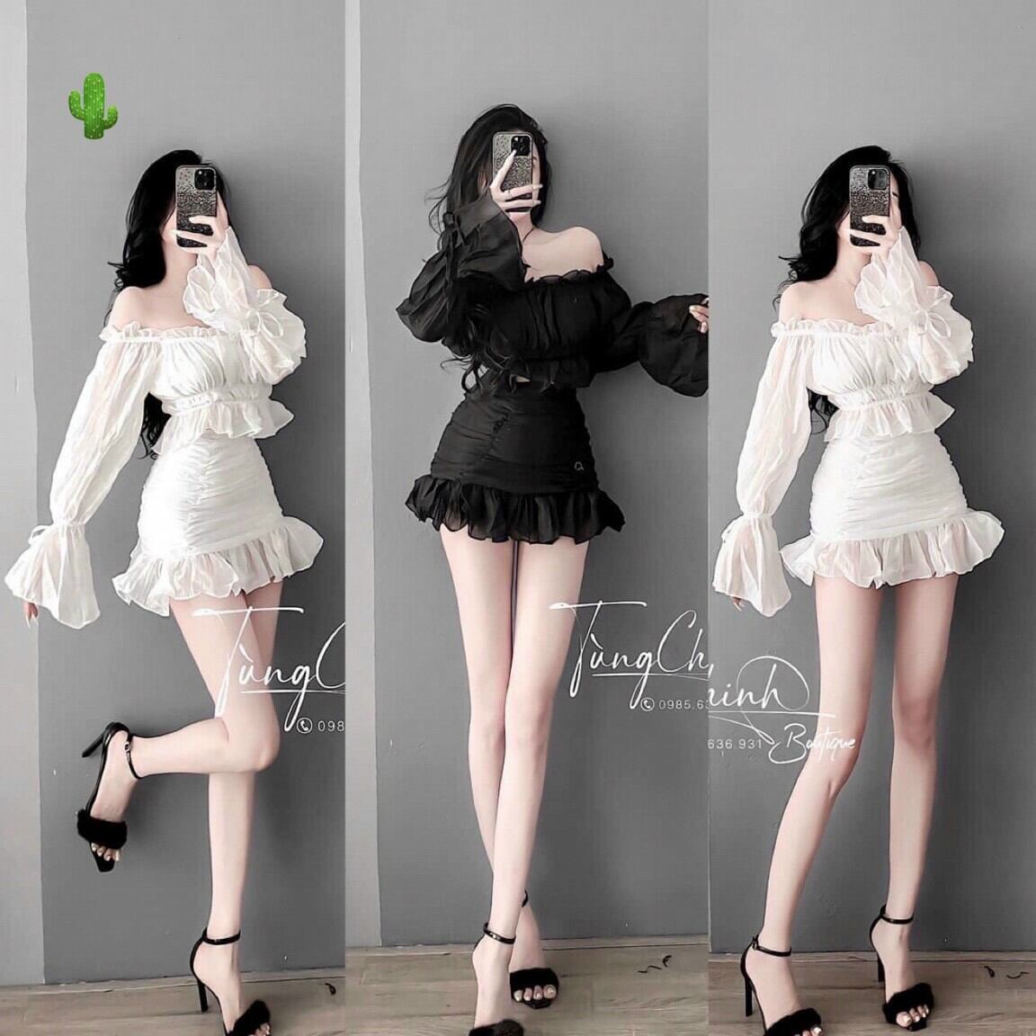 sét bộ chân váy áo bẹt vai