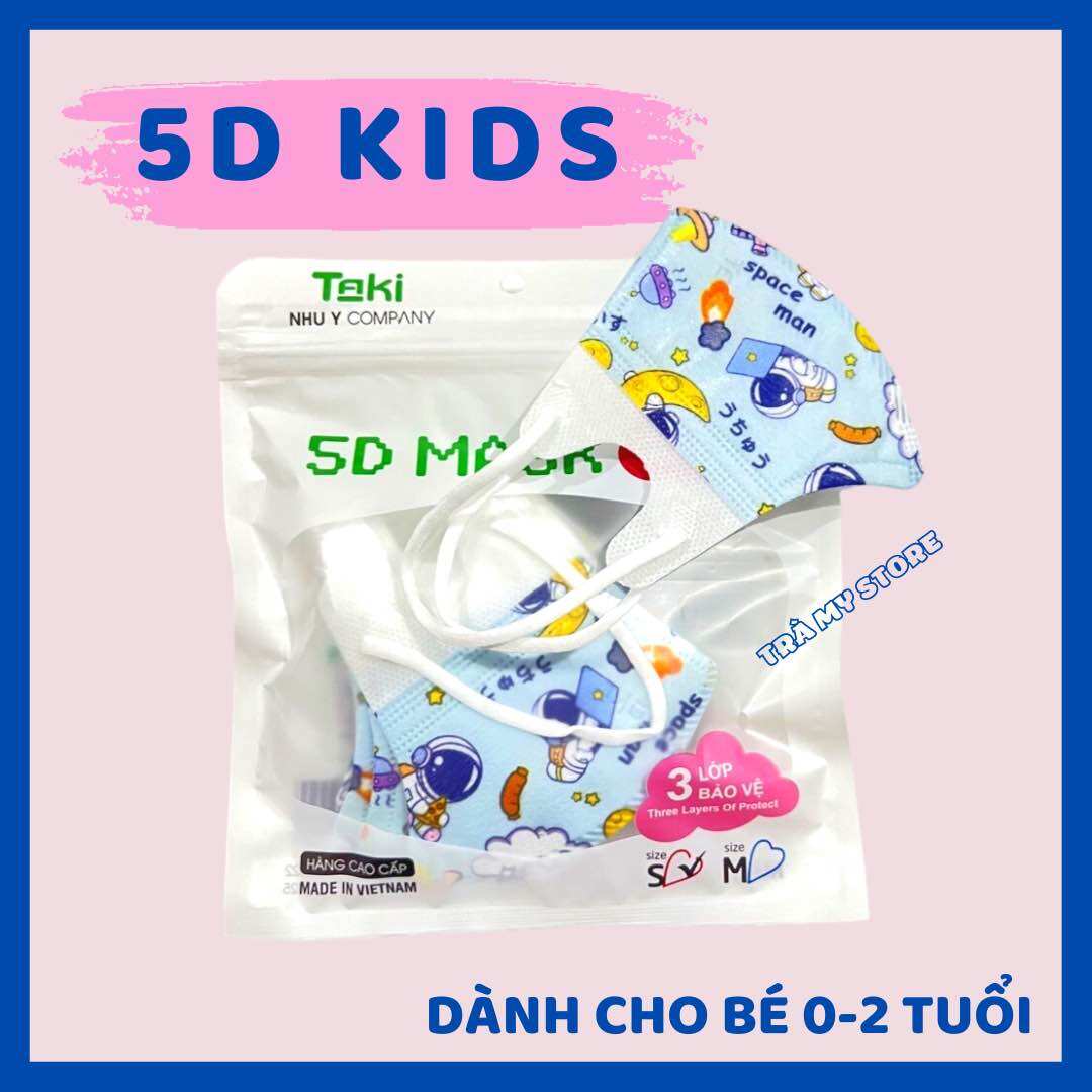 [10 Chiếc] Khẩu Trang 5D Trẻ Em 0-2 Tuổi Vải Lụa Kháng Khuẩn Cao Cấp
