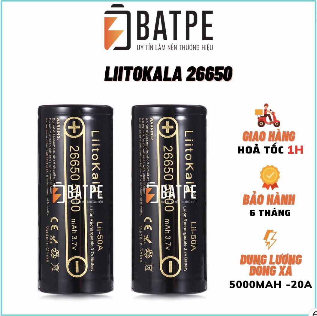 Pin sạc Liitokala Engineer Lii-50A 3.7V 26650 mới 100% dung lượng 5000mah 20A Dung Lượng Cao dùng cho đèn pin, thiết bị điện tử cao...