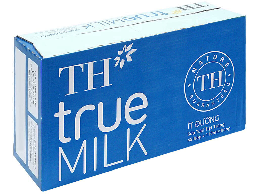 Thùng 48 hộp sữa tươi tiệt trùng ít đường TH true MILK 110ml
