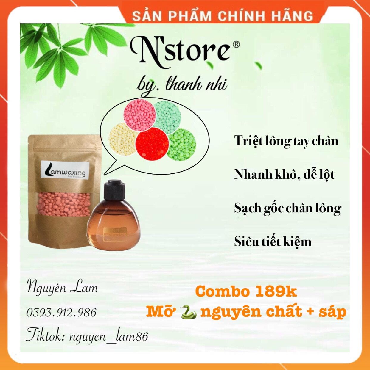 Combo mỡ trăn nguyên chất n'store + 100g sáp wax beans  màu