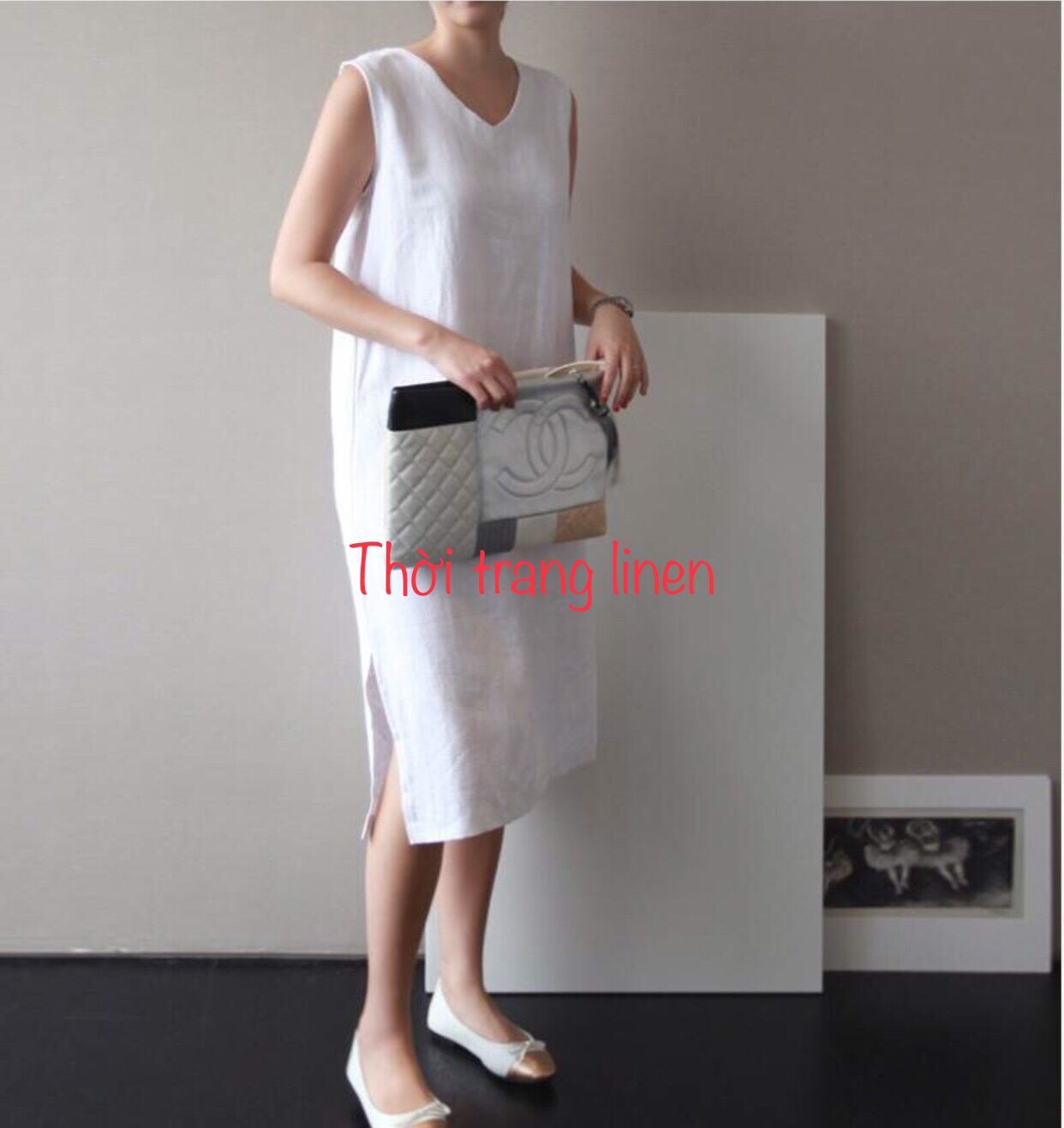 Đầm linen dáng suông cổ tim sát nách xẻ 2 bên đủ sz S-XL