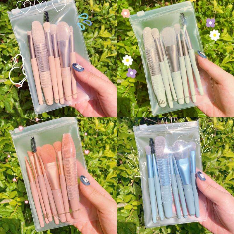 Set 8 cọ trang điểm cán gỗ lông mềm mini xinh xắn
