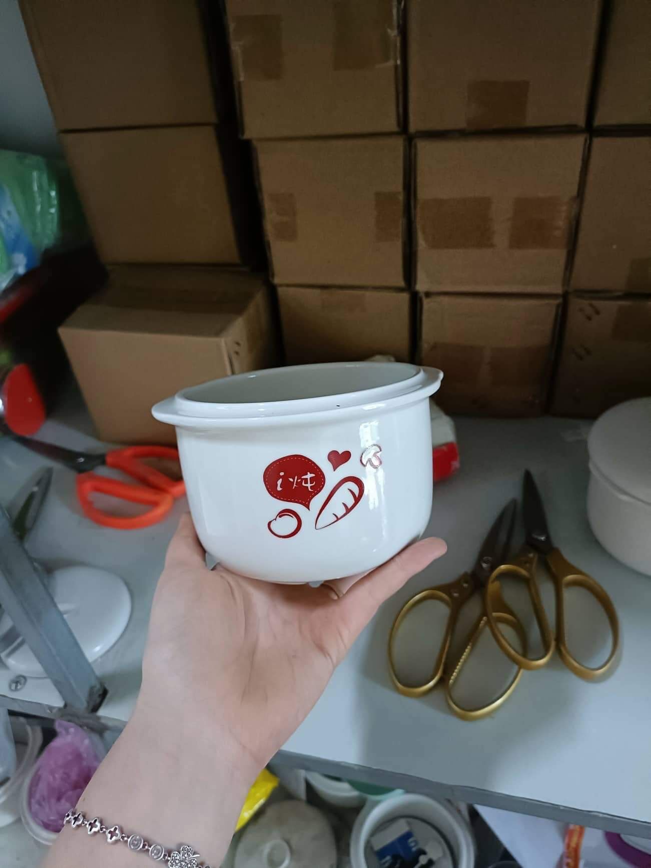 Thố Sứ 0,8l bộ nồi nấu cháo chậm bear