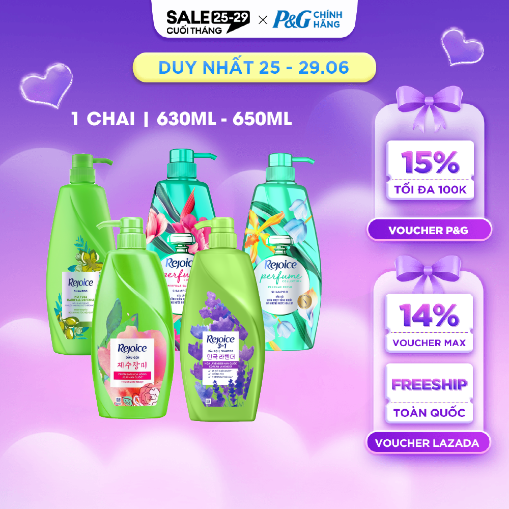 Dầu Gội REJOICE Siêu Mềm Mượt Sạch Gàu 3IN1/ Ngăn Rụng Tóc/ Hoa Hồng/ Hoa Mẫu Đơn/ Hoa Hồng JeJu/ Lavender Chai 630ML