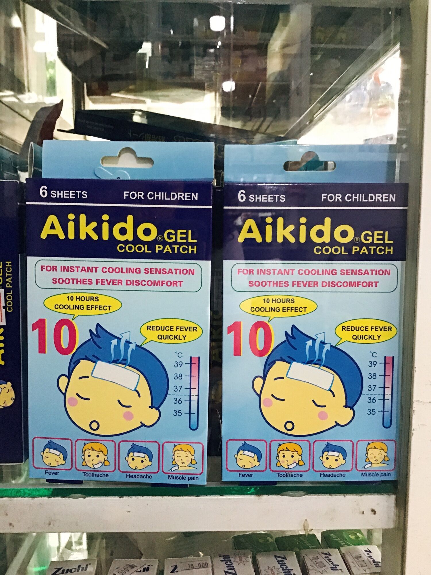 Miếng dán hạ sốt Aikido hộp 6 miếng, Giảm nóng sốt, đau răng, nhức đầu