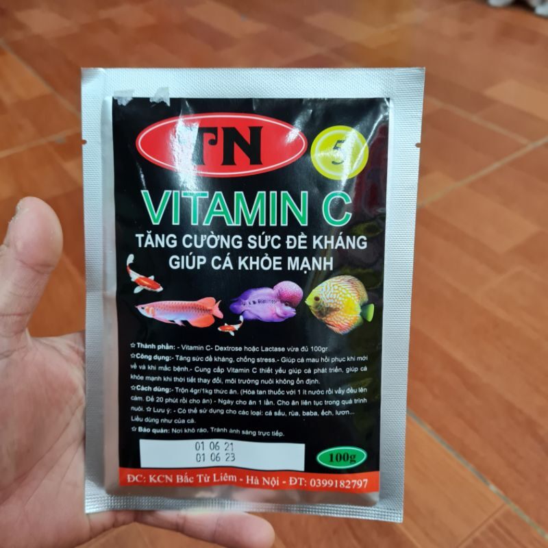 Vitamin C hòa tan cho cá cảnh, cá rồng, cá vàng, cá bảy màu guppy, cá rồng, cá Koi 100gr/gói - Giúp tăng sức đề kháng bổ sung vitamin C