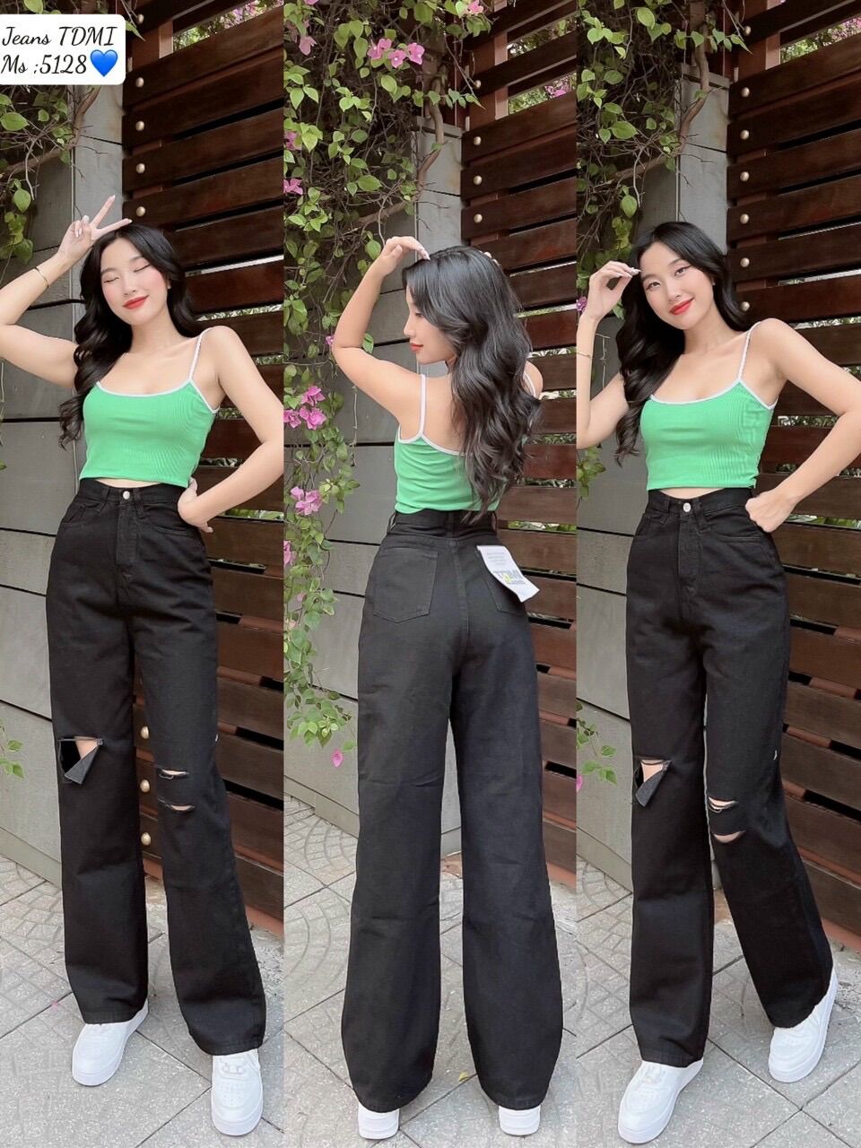 Baggy jeans ống suông rách 3 dài 100cm