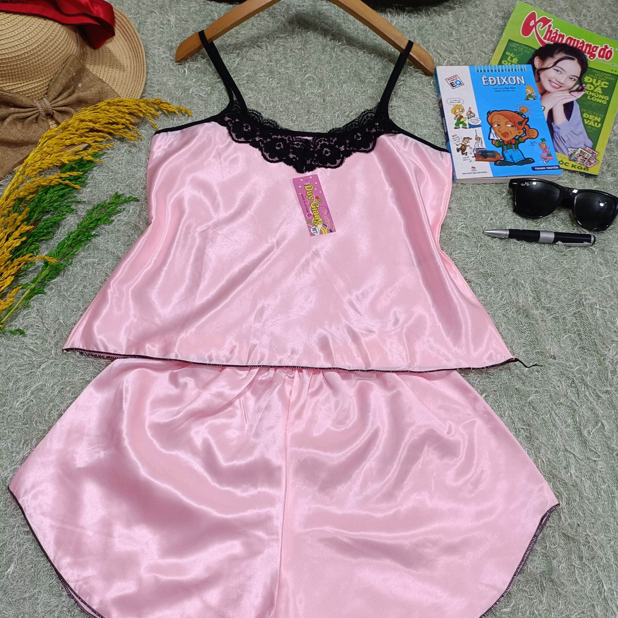 Đồ bộ phi lụa .cổ tim hai dây xinh sắn .dễ thương
