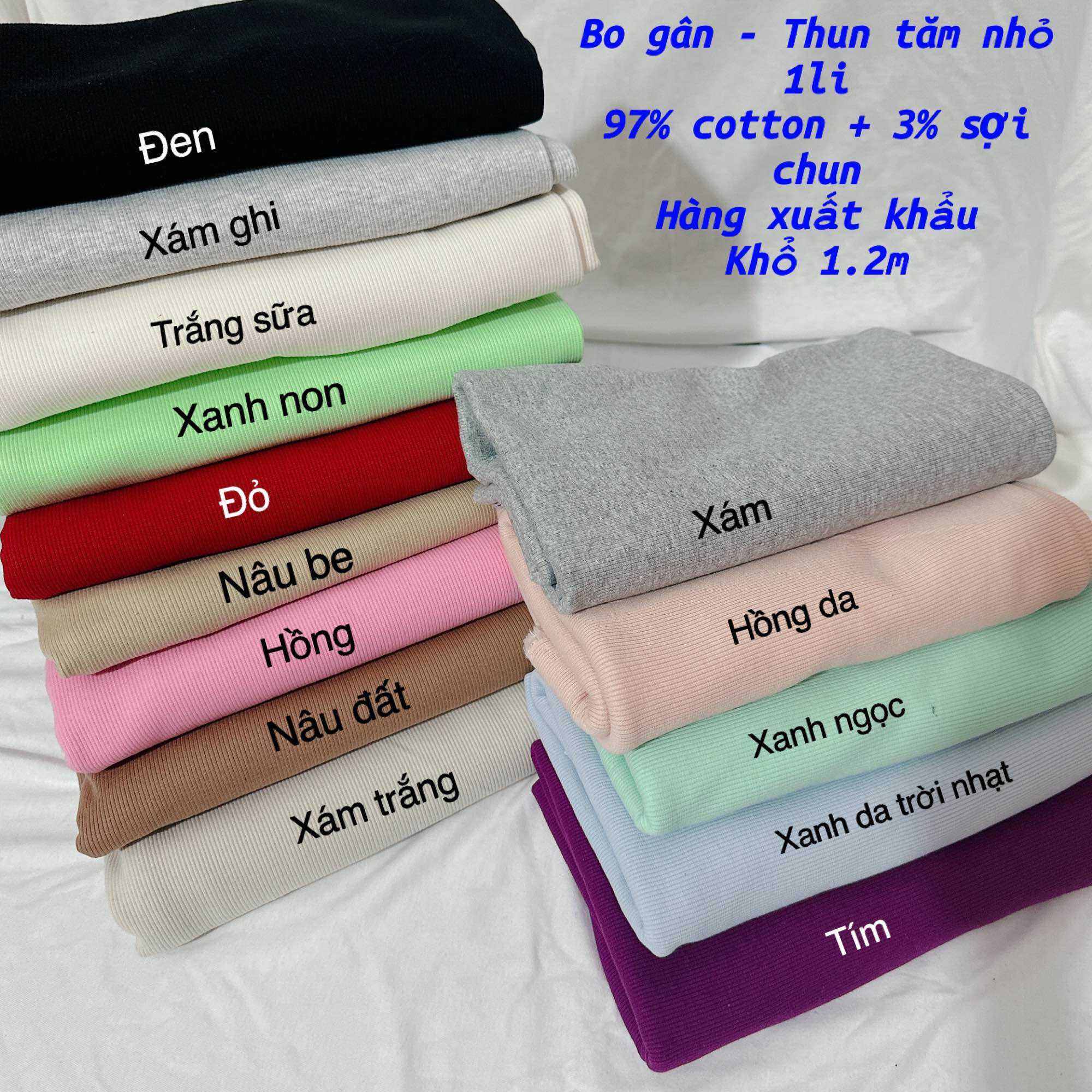 Vải Bo gân - Thun gân cotton - Thun tăm cotton đanh mềm giãn 4c siêu đẹp làm bo tay bo gấu, áo giữ nhiệt, áo váy body