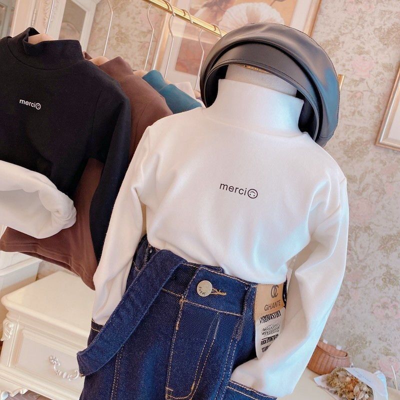 Áo Thun Lót Lông Cừu Trẻ Em Dài Tay Cổ Cao Mùa Đông Ấm Áp Thoải Mái Thoáng Khí Phong Cách Thường Ngày Cho Bé Trai Và Bé Gái