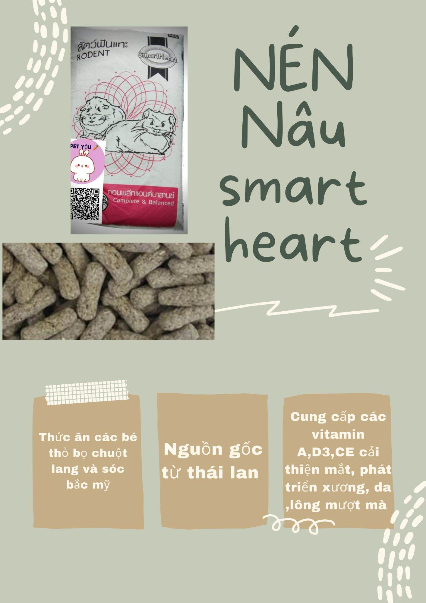 Cỏ nén nâu thái smart heart 1 ký thức ăn thỏ bọ chinchilla date mới 🐻🐰🐿