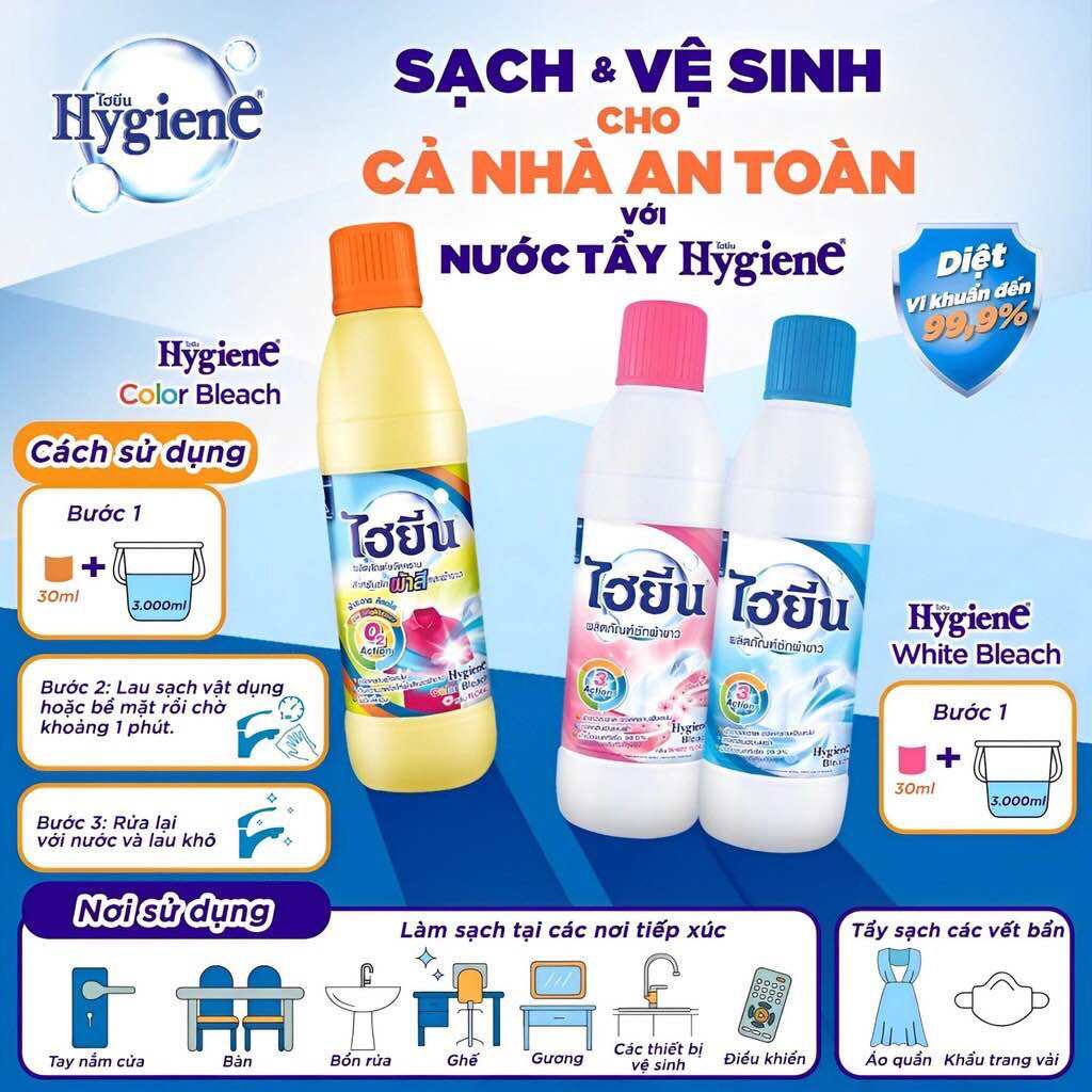 HCM Nước Tẩy Quần Áo Hygiene Trắng Và Màu Thái Lan 500 - 600ml