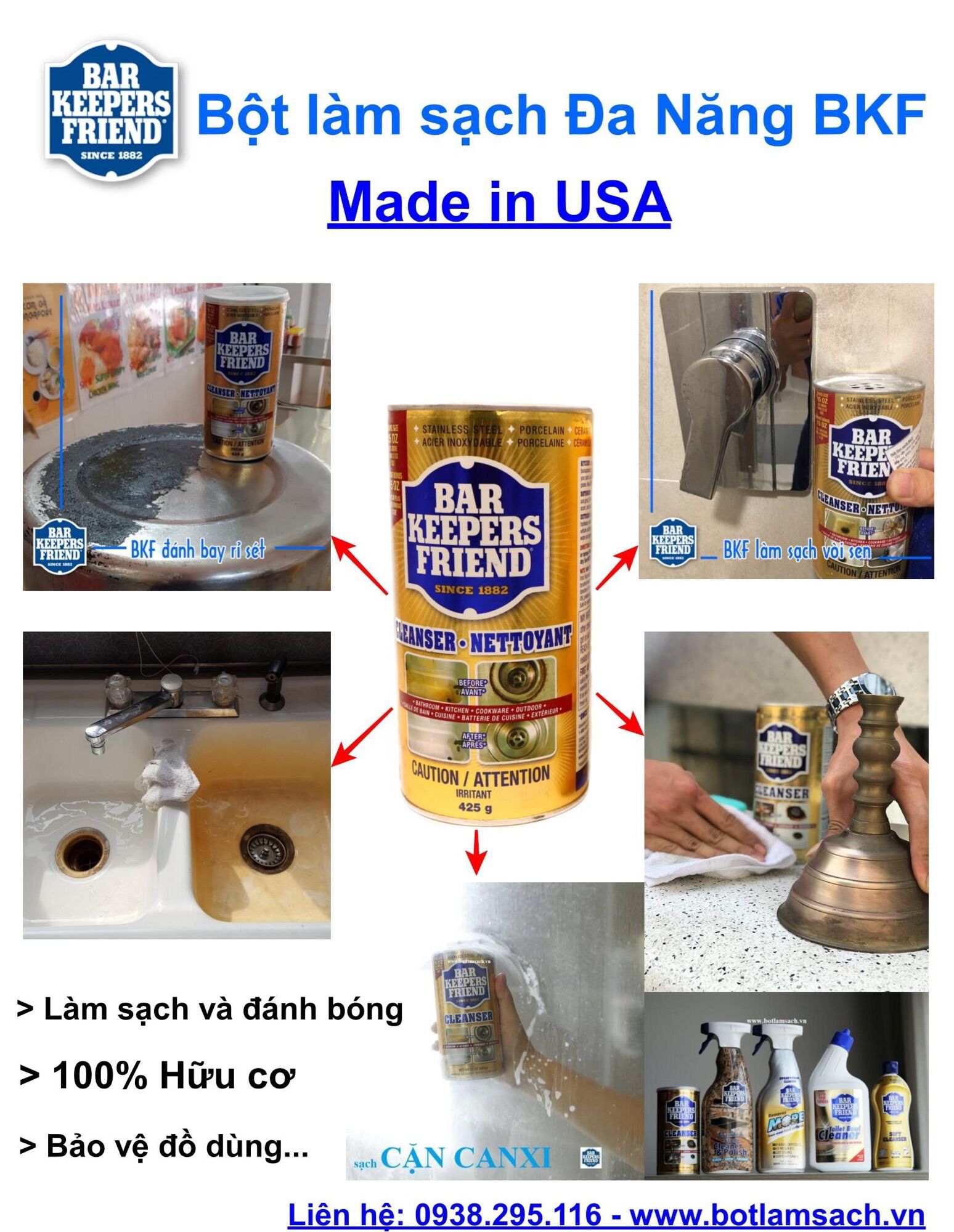 Bột Làm Sạch Đa Năng Bar keepers friend sạch bong kính vòi xoong nồi vết ố...
