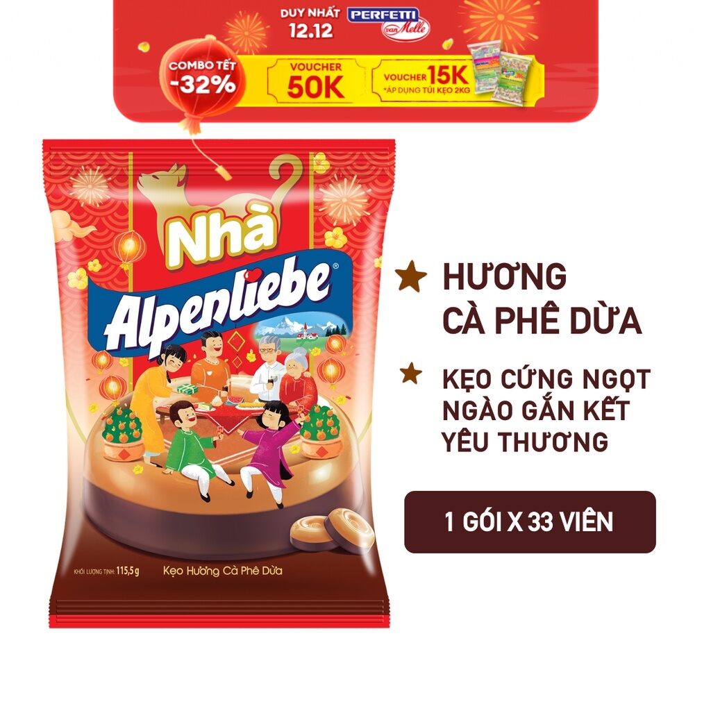 (Sản phẩm Tết 2023) Kẹo Alpenliebe Hương Cà phê Dừa (Gói 92 viên - 322g)