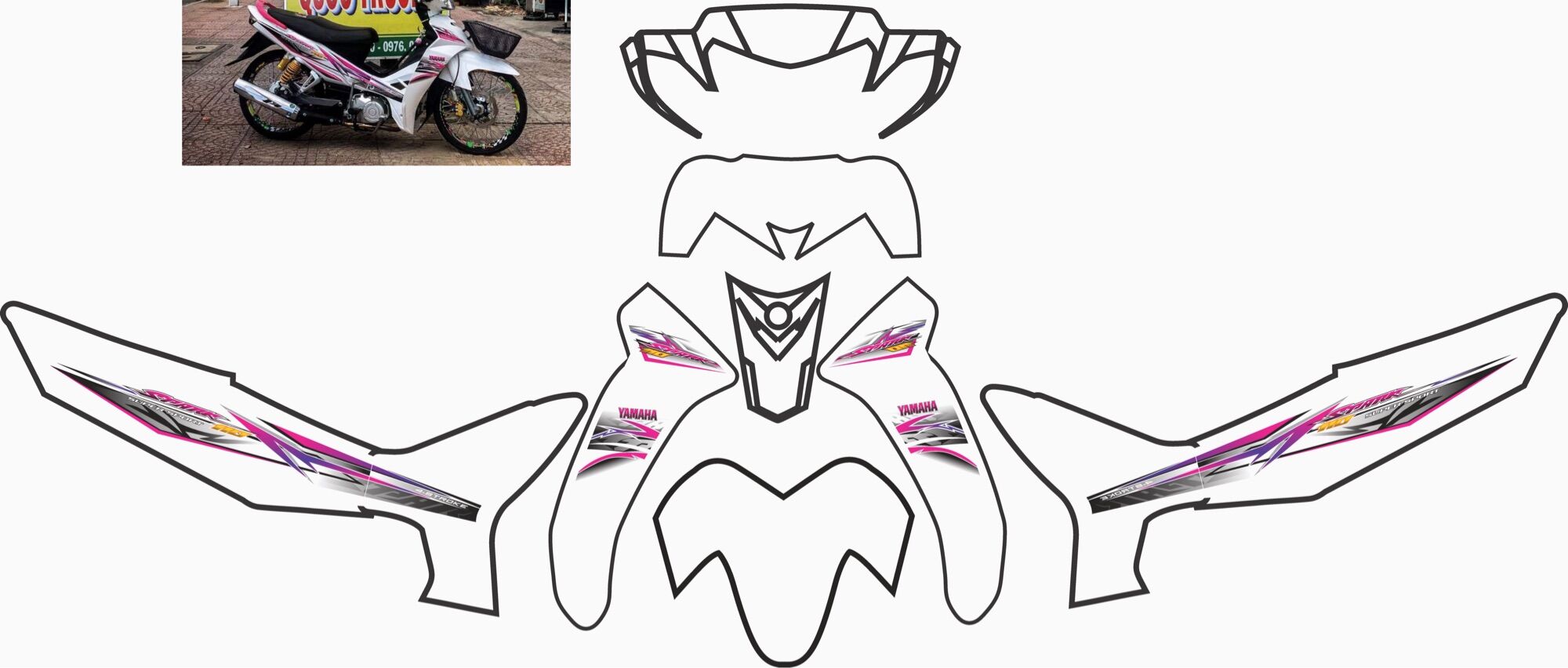 Tem trùm sirius trắng sọc hồng đen siêu đẹp ,siêu chất,siêu rẻ. Tem Decal xe , tem độ xe máy