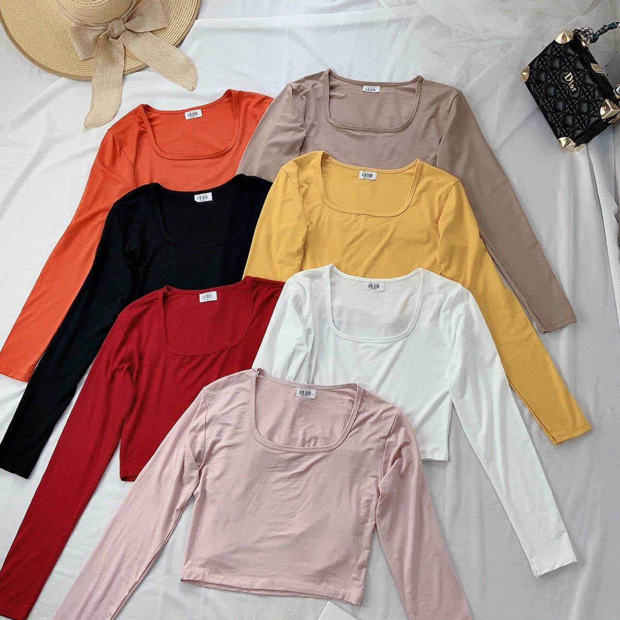 Áo thun lụa cổ vuông croptop