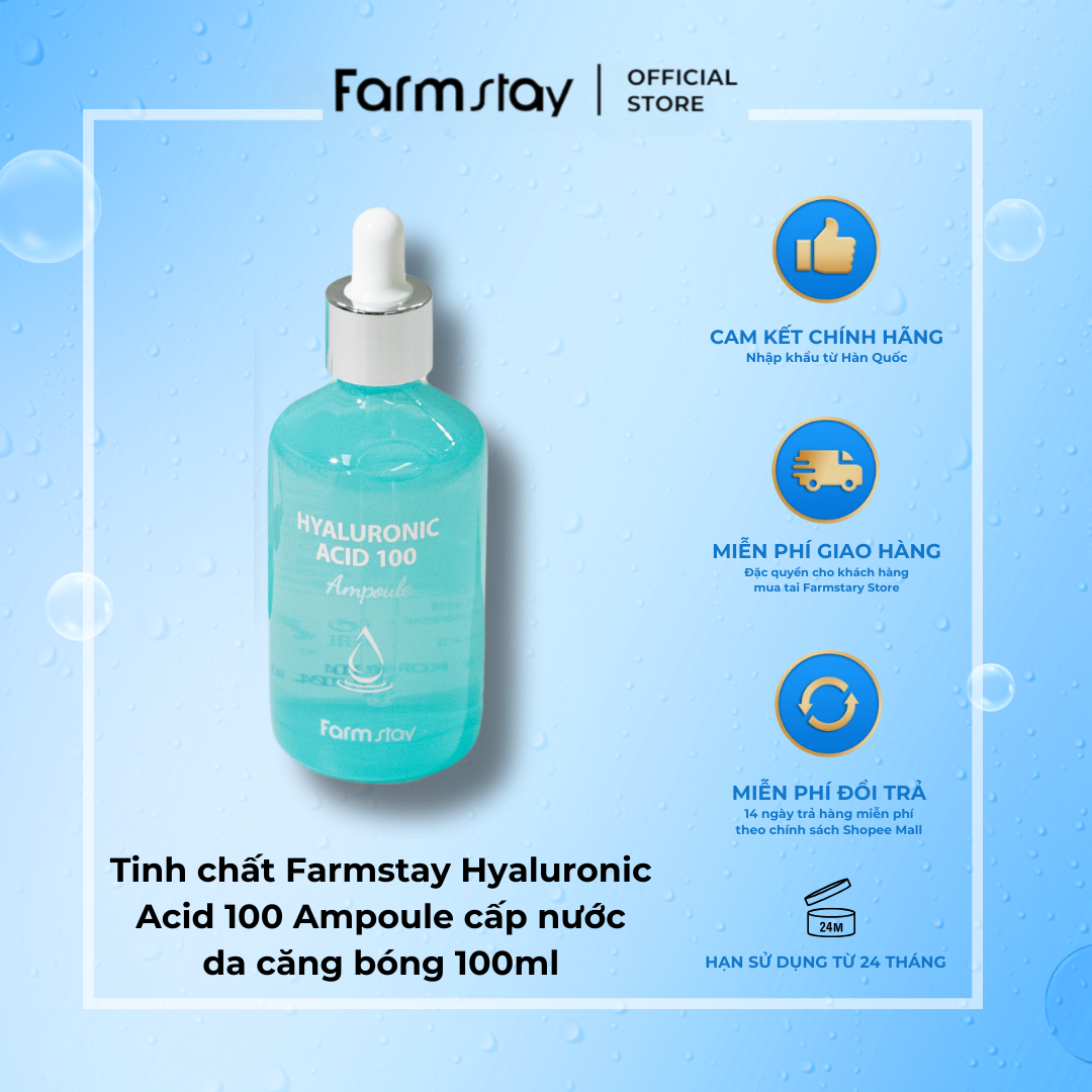 Tinh chất Farmstay Hyaluronic Acid 100 Ampoule cấp nước da căng bóng 100ml