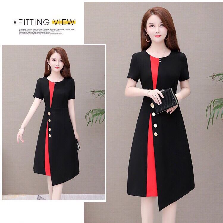 Đầm công sở đen phối đỏ s.mlslxl