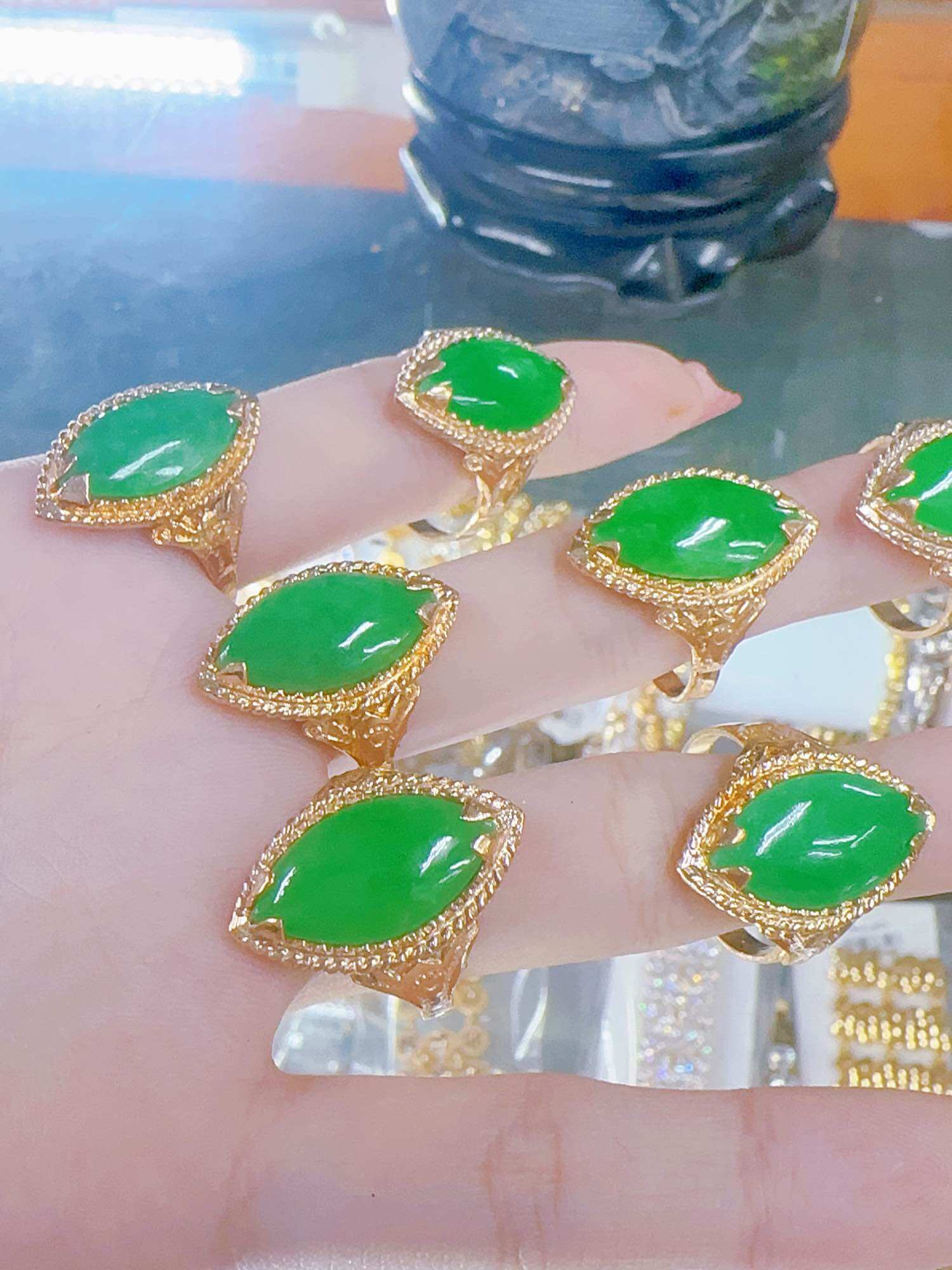 Nhẫn cẩm thạch đồng (đá thật) hột dưa to