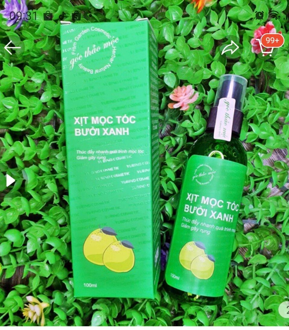 Xịt Mọc tóc Bưởi Xanh gốc thảo mộc chai 100ml