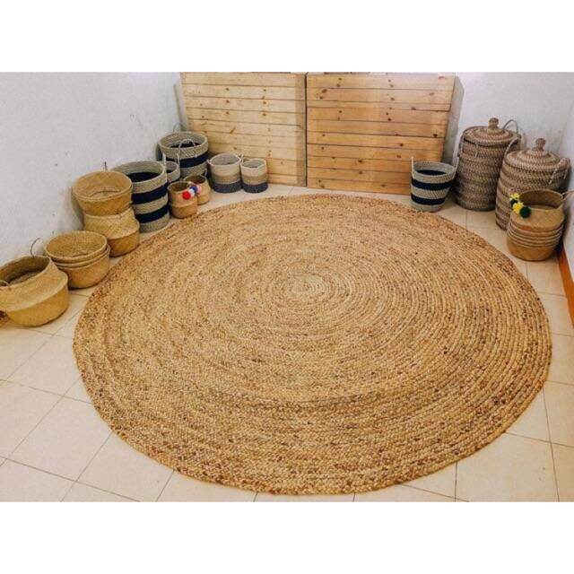 Thảm cói tròn trơn/thảm cói trải sàn LH 0978945425