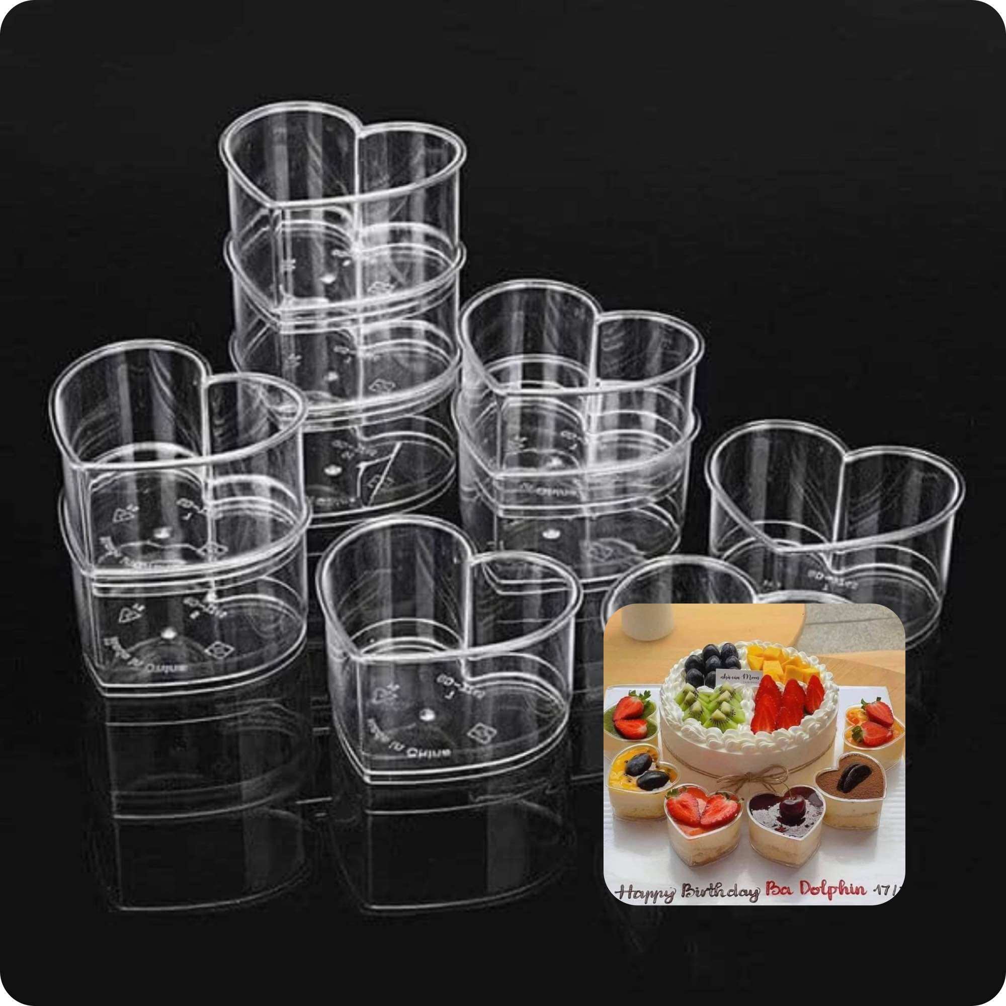 Ly nhựa Mica hình trái tim (kèm nắp) đựng bánh mousse, bánh panna cotta…
