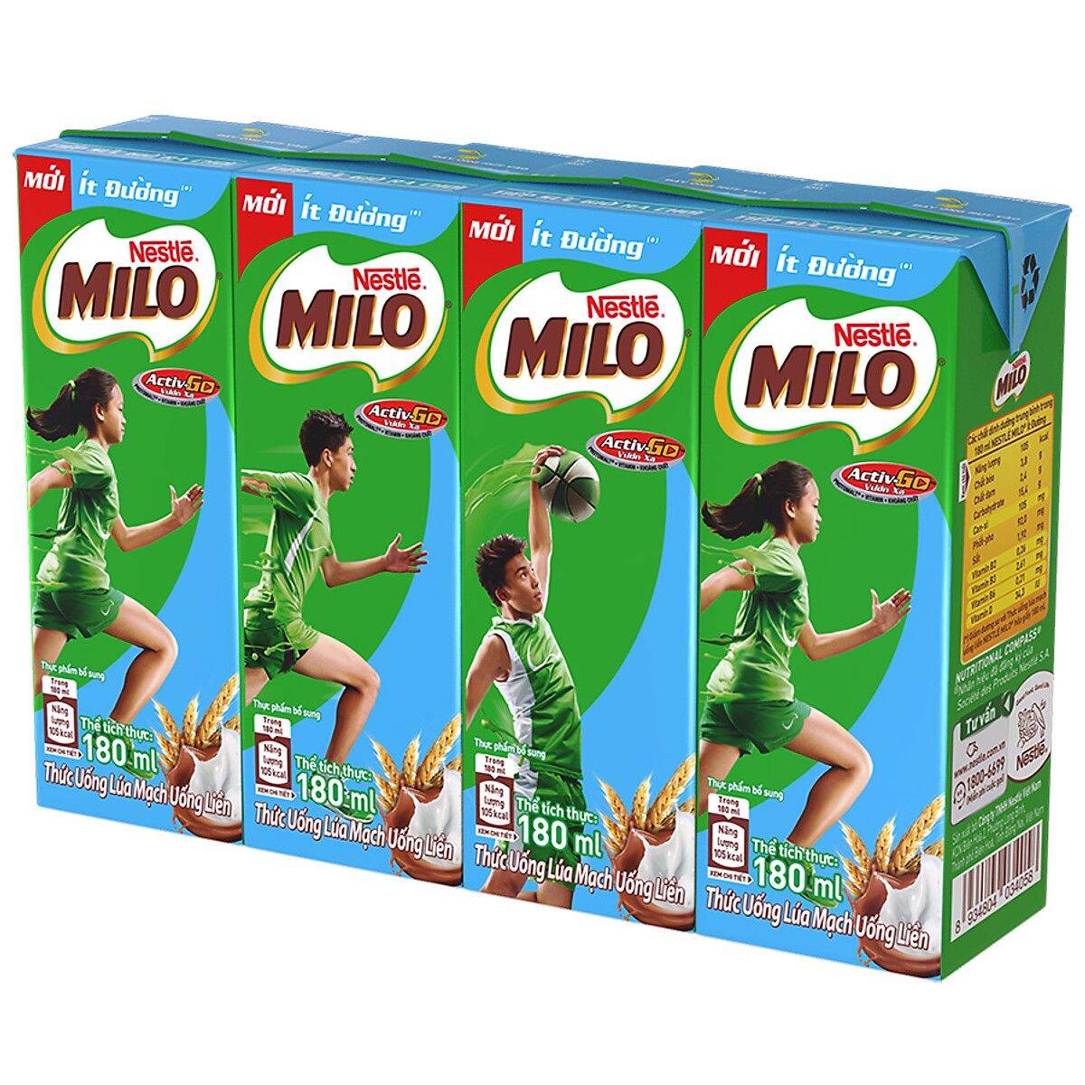 Thùng sữa Milo ít đường (180ml*48 hộp)