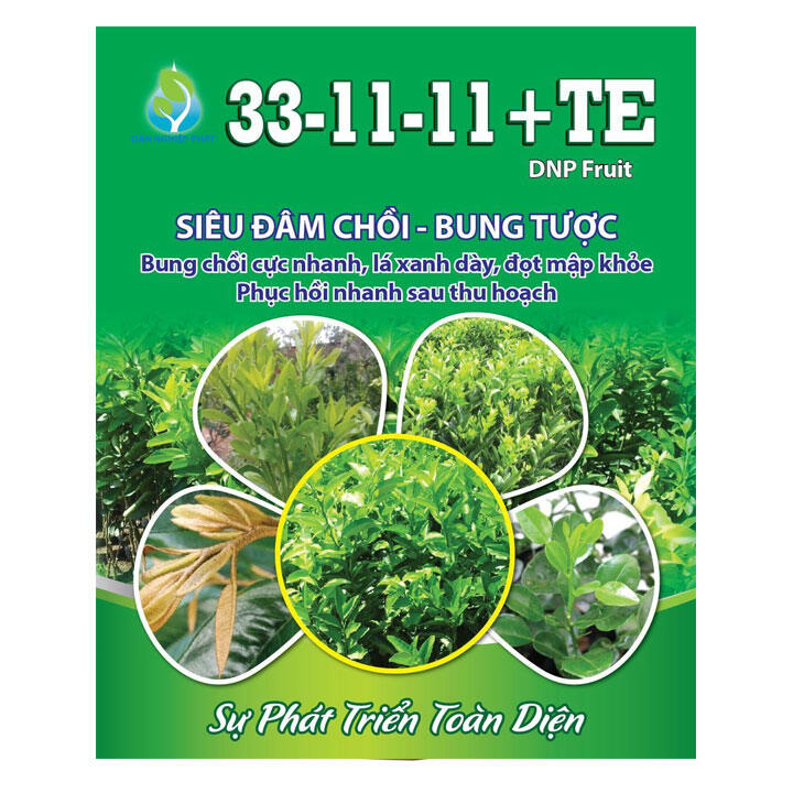 Phân bón 33-11-11 + TE siêu đâm chồi, bung tược, bung chồi cực nhanh, lá xanh dày, đọt mập khỏe, phục hồi nhanh sau thu hoạch.