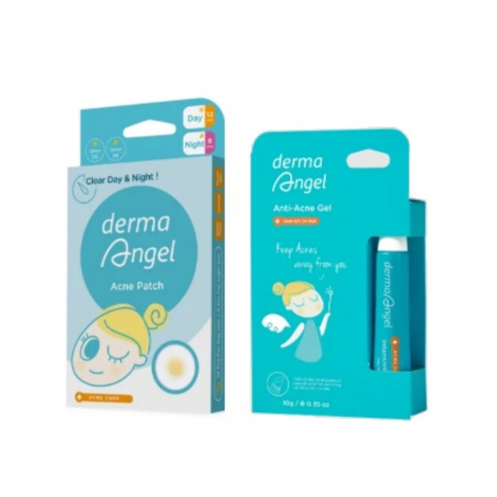 Combo miếng dán mụn dùng cho cả ngày + gel chấm mụn derma angel
