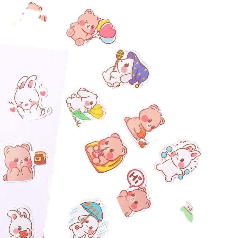 Set 50 miếng sticker hình dán chống nước gấu thỏ dễ thương