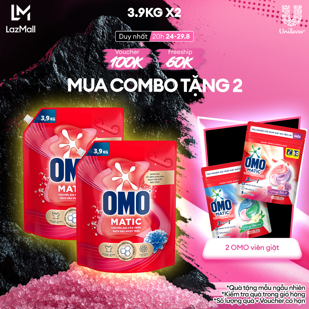 Combo 2 túi Nước giặt OMO Matic Sạch sâu vượt trội, 3.9kg