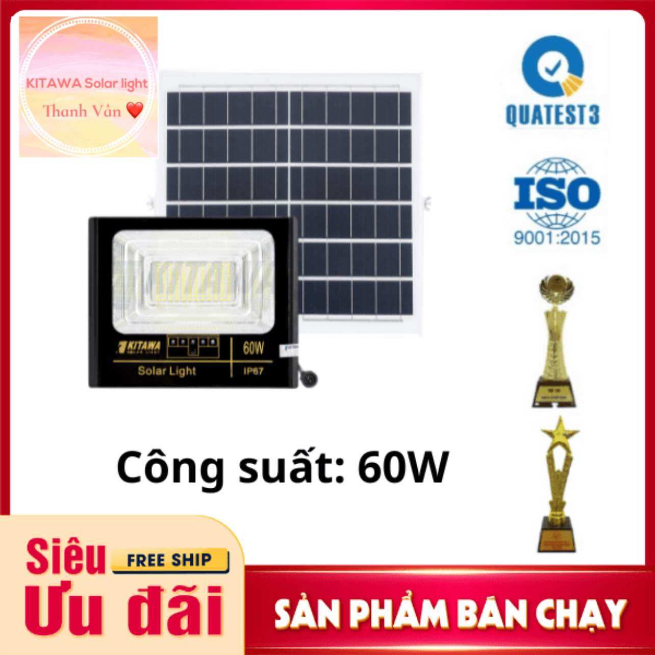 Đèn pha năng lượng mặt trời kitawa 60w ip67 dp160