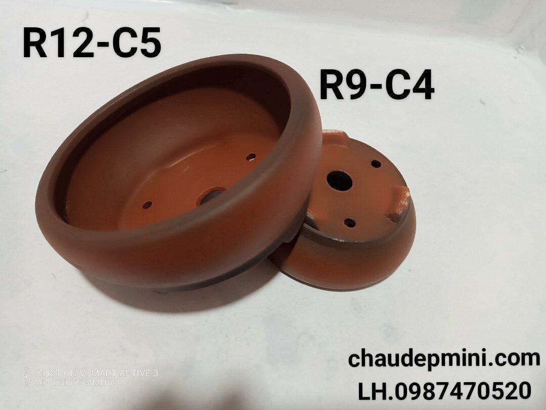 Bộ 2 chậu tròn cạn gốm trồng cây bonsai mini,chậu gốm sứ,chậu cây cảnh mini