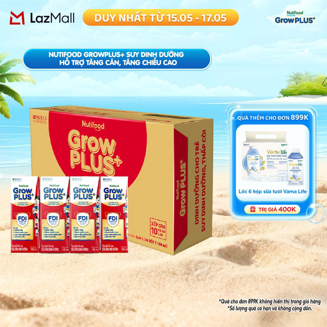 Thùng Sữa Nước Pha Sẵn Nutifood GrowPLUS+ Suy Dinh Dưỡng - Hỗ Trợ Tăng Cân, Tăng Chiều Cao - Trên 1 tuổi -  (48 Hộp x 180ml) (Bao bì tùy đợt nhập hàng)