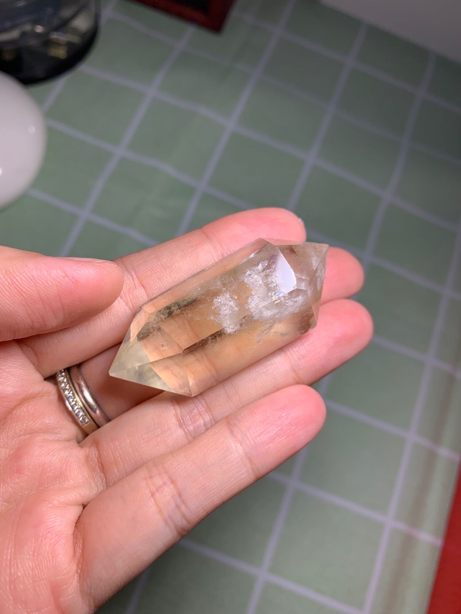 Trụ thạch anh vàng pha lê vân đá đẹp - NATURAL CITRINE POINT