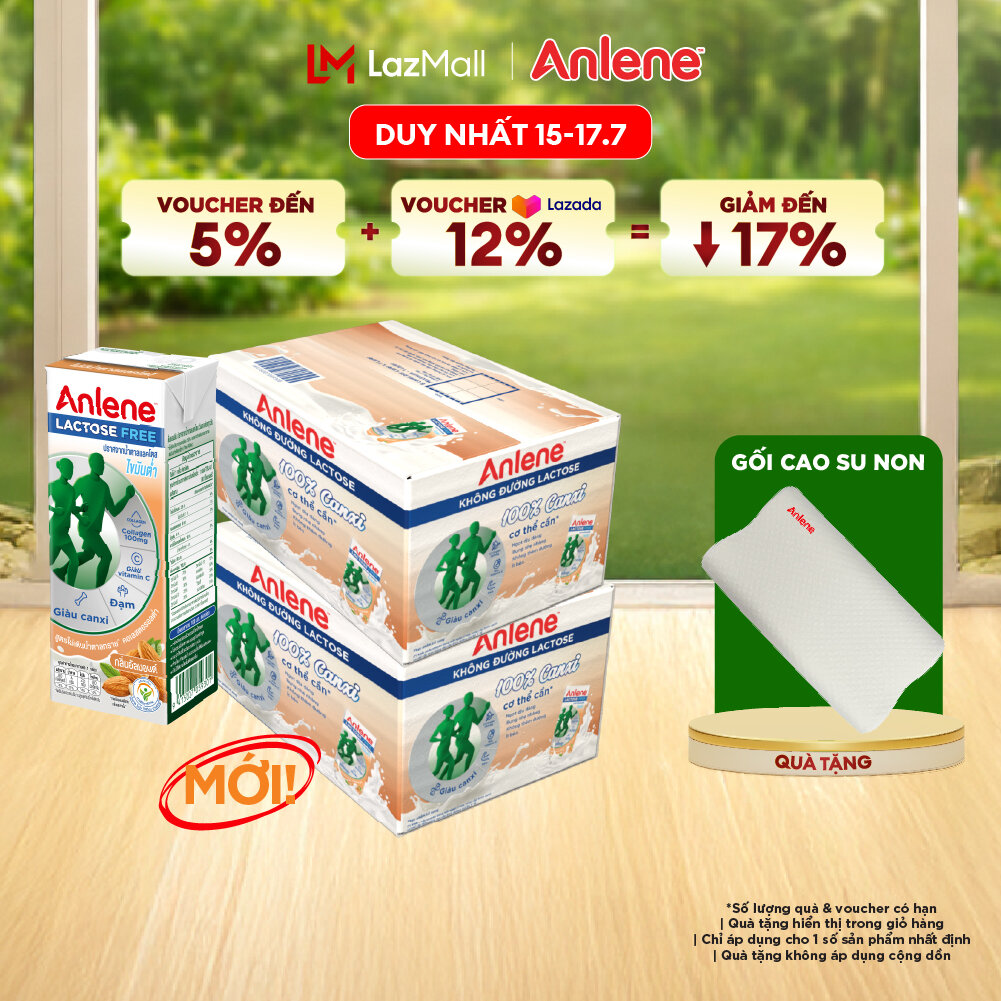 Combo 2 Thùng 36 hộp sữa Anlene không đường Lactose vị hạnh nhân 180ml
