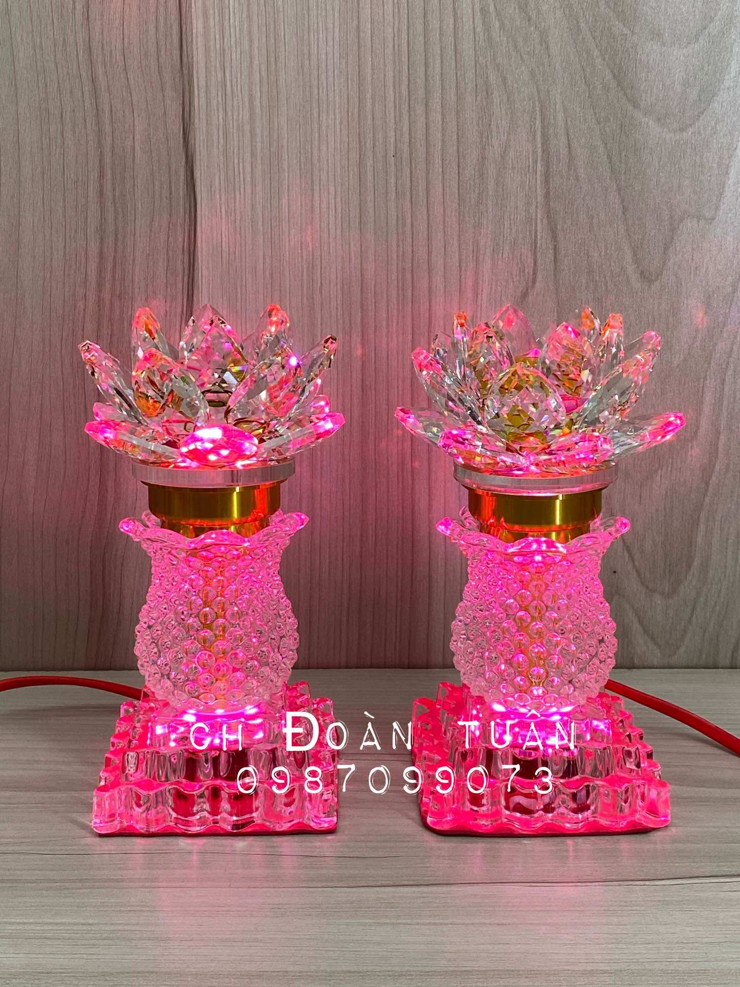 Pair of Crystal Lotus Altar Lamps in the Style of Flower Vases - Crystal 15