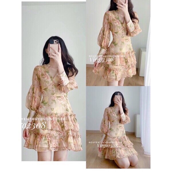 VÁY HOA CÚC NGỌC XẾP TẦNG VOAN TƠ/ĐẦM HOA VOAN TƠ THIẾT KẾ TAY ĐÍNH NGỌC