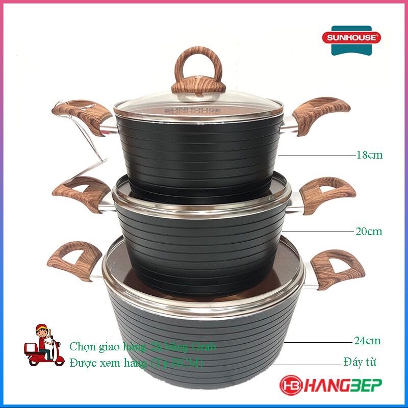 Bộ 3 nồi Ceramic Đáy Từ SUNHOUSE SHG2003