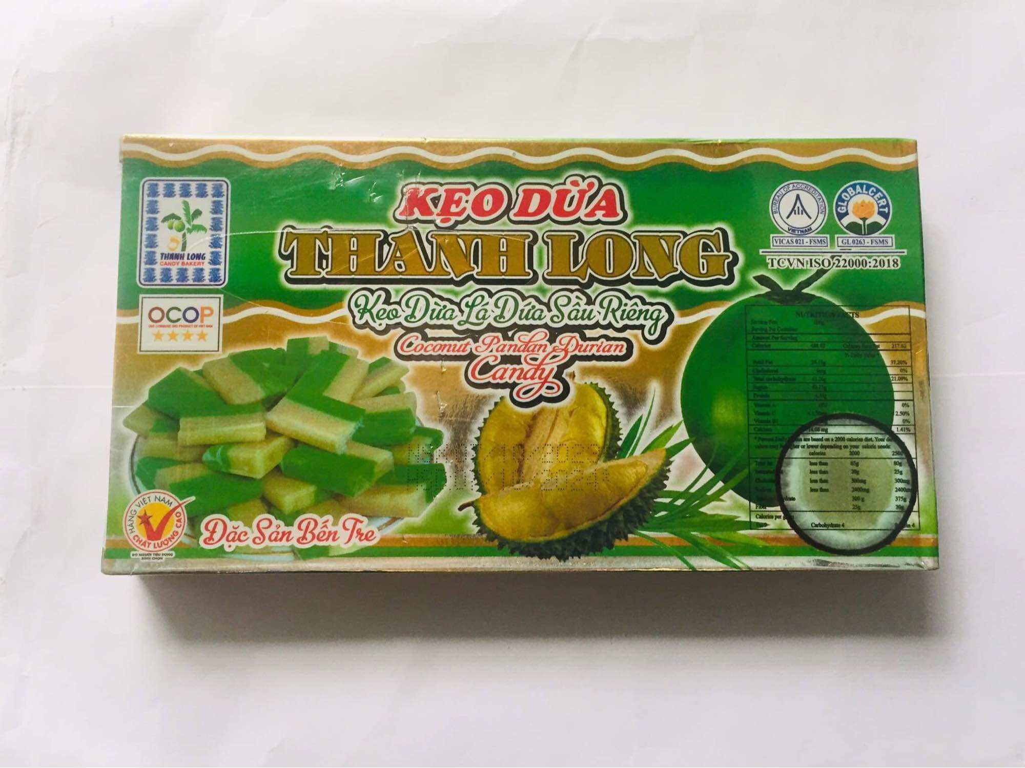 Combo 3 hộp Kẹo Dừa Bến Tre lá dứa sầu riêng hộp 300gram