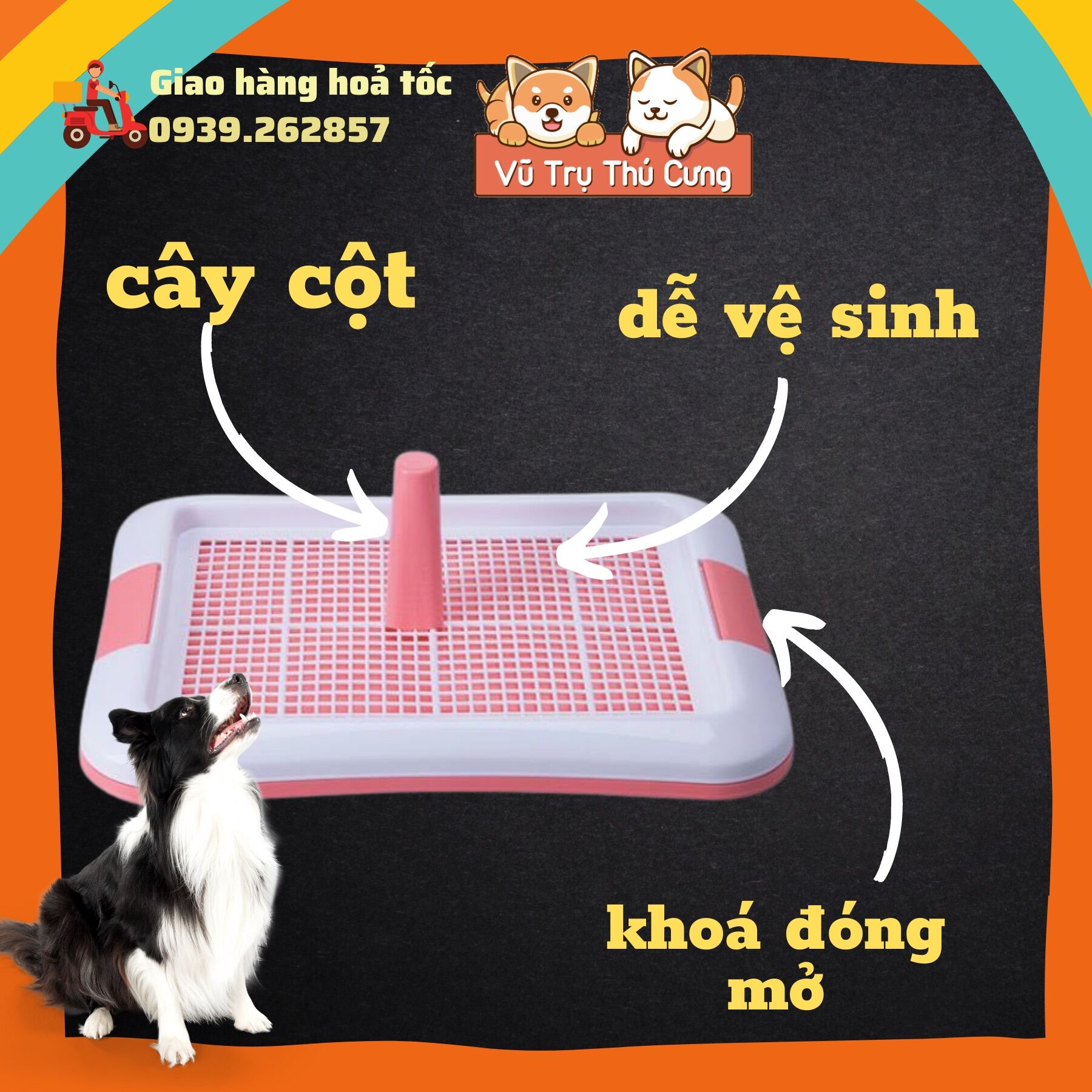 Khay vệ sinh cho chó có cọc tè, dễ dàng vệ sinh