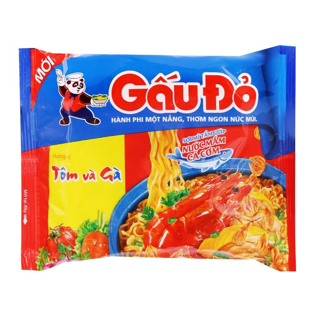 Thùng mì Gấu Đỏ tôm và gà 30 gói date mới