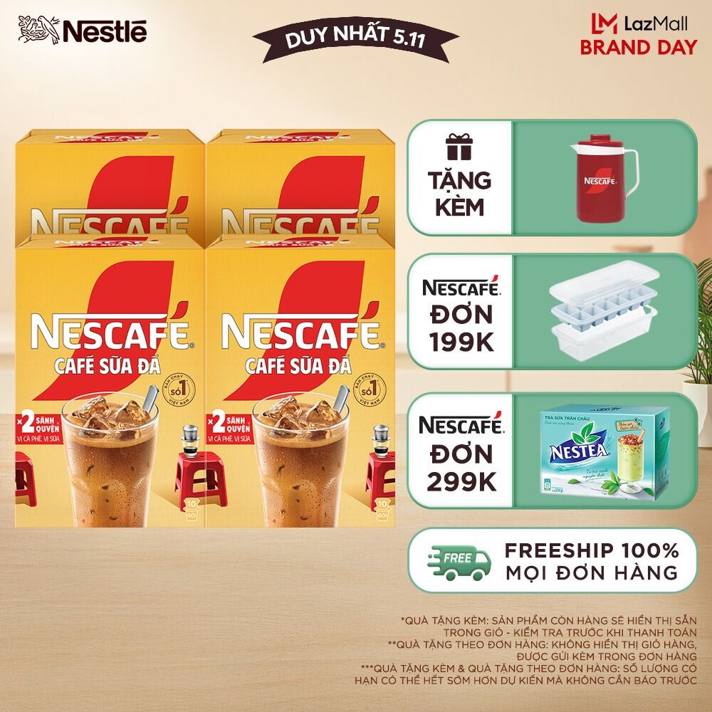 [ƯU ĐÃI THÁNG 11] [FREESHIP HCM] Combo 4 Hộp Cà phê sữa NESCAFÉ Cà Phê Sữa Đá (Hộp 10 gói x 24 g)