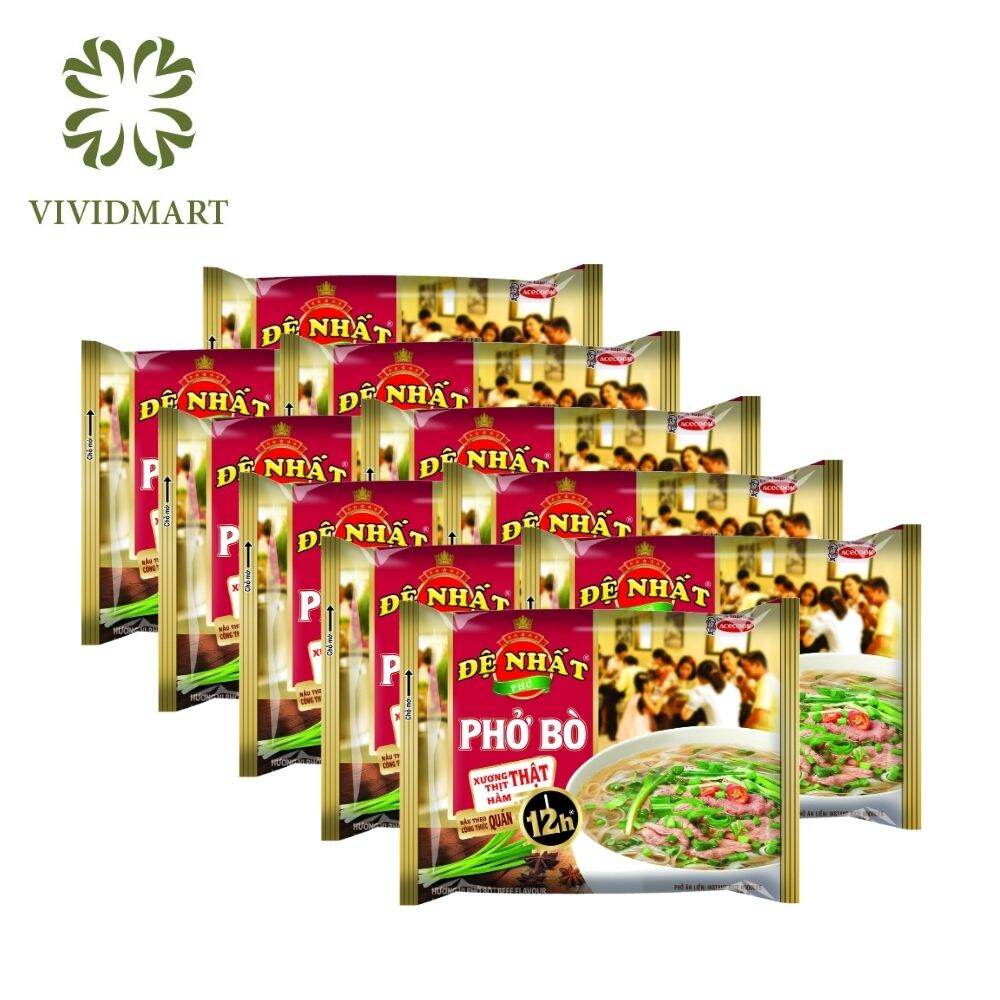 [SET OF 10 PACKAGES/1 flavor] - ACECOOK - De Nhat Pho Instant Noodle 3 flavours: Beef, Chicken, Wok-seared beef flavors (65G-68G/PACKAGE)