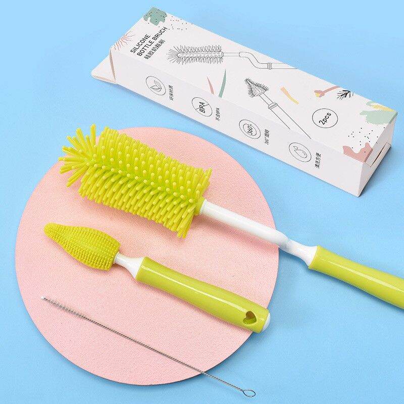 Bộ Cọ Rửa Bình Sữa Silicon cao cấp 3 Chi Tiết (xoay 360 độ)