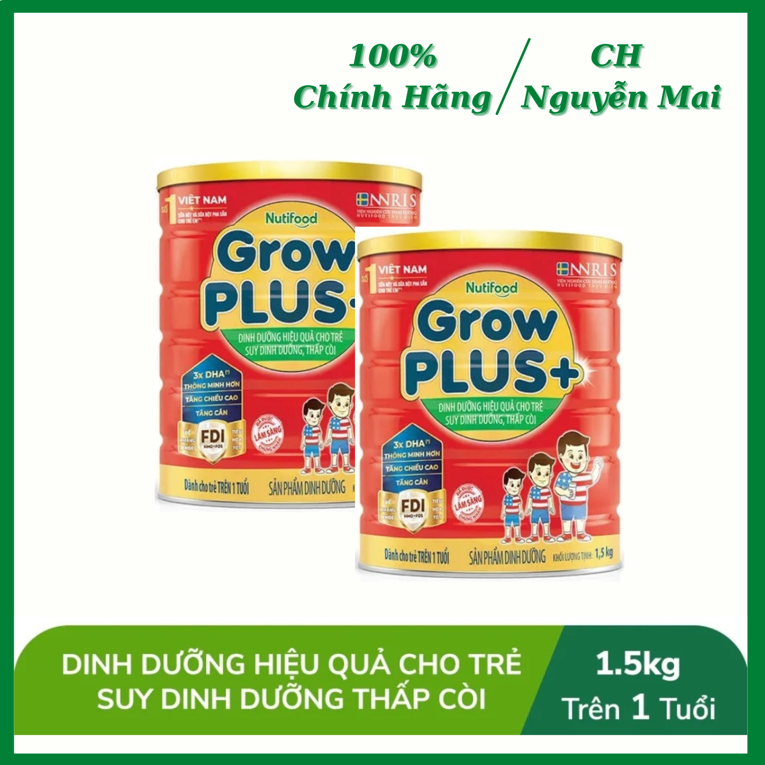 Combo 2 hộp sữa bột nutifood grow plus đỏ 1.5kg - suy dinh dưỡng trên 1 tuổi