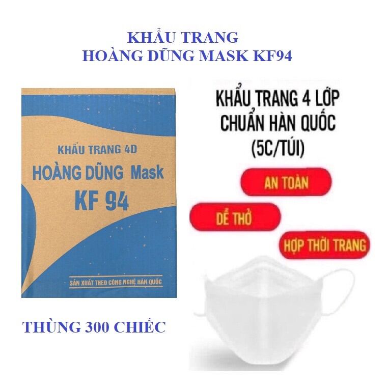 HOÀN TIỀN 15% - THÙNG 300 CÁI KHẨU TRANG KF94 4D- HOÀNG DŨNG - UNIMASK - AN TÂM- ANPHONG TUỲ MÀU