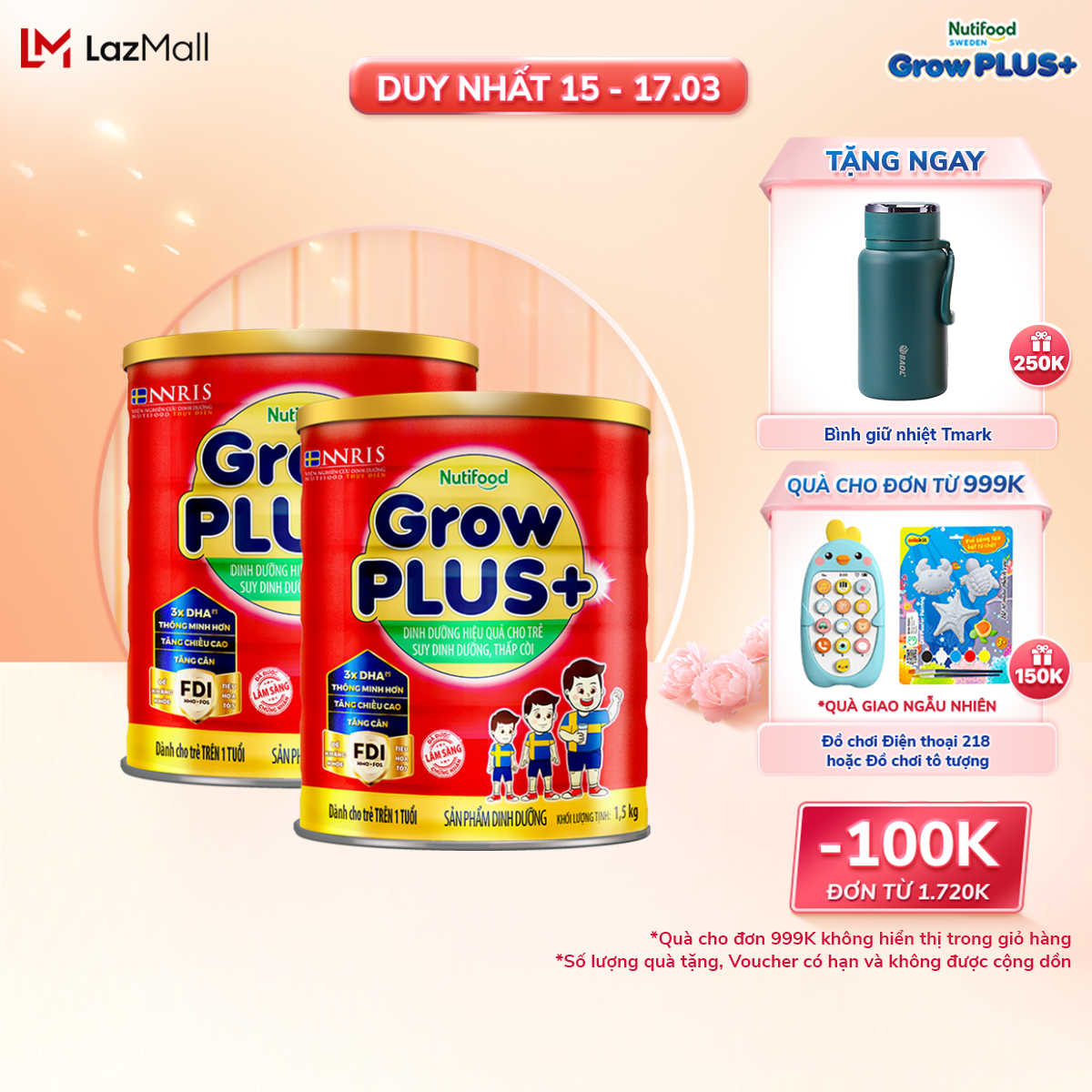 Combo 2 Sản Phẩm Dinh Dưỡng Nutifood GrowPLUS Suy Dinh Dưỡng 1.5kg Trên 1 Tuổi Tăng Cân Tăng Chiều Cao 2 Lon x Lon 1.5kg