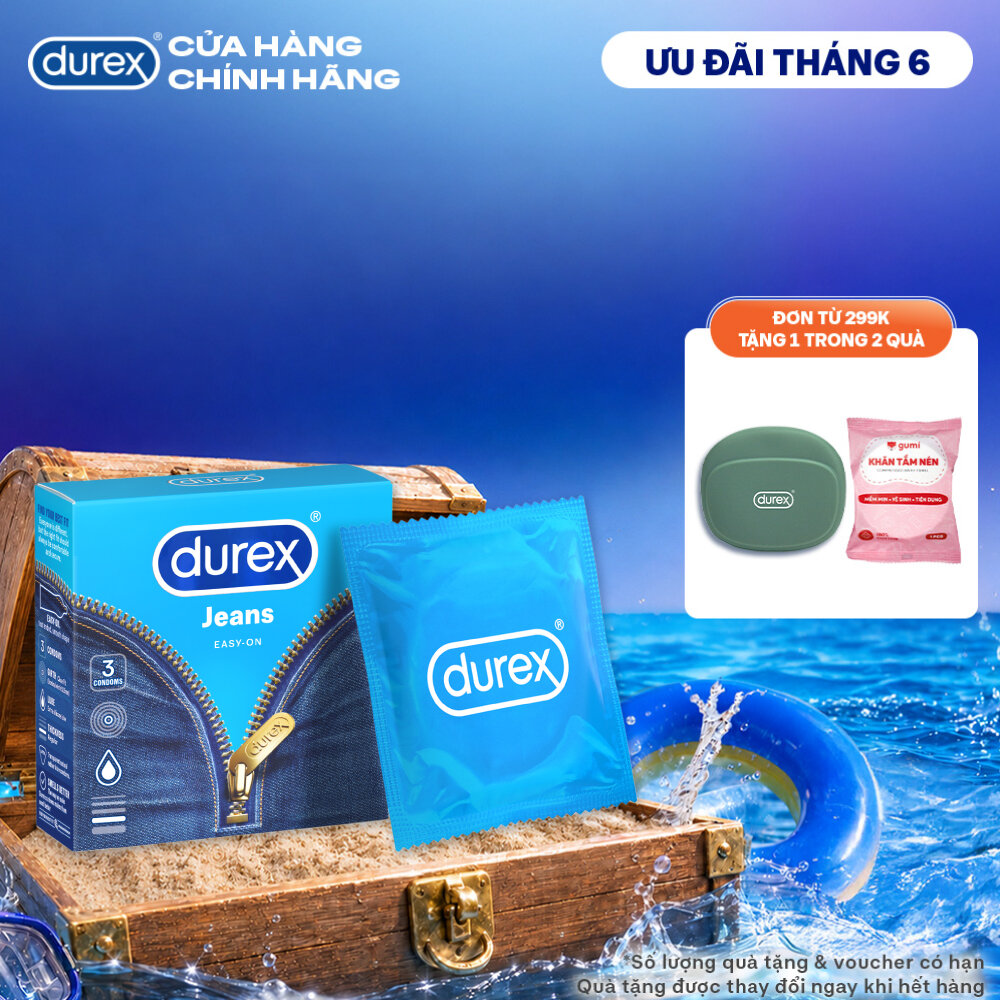 Bao cao su Durex Jeans cơ bản, bôi trơn, size 52.5mm, hộp 3 bao